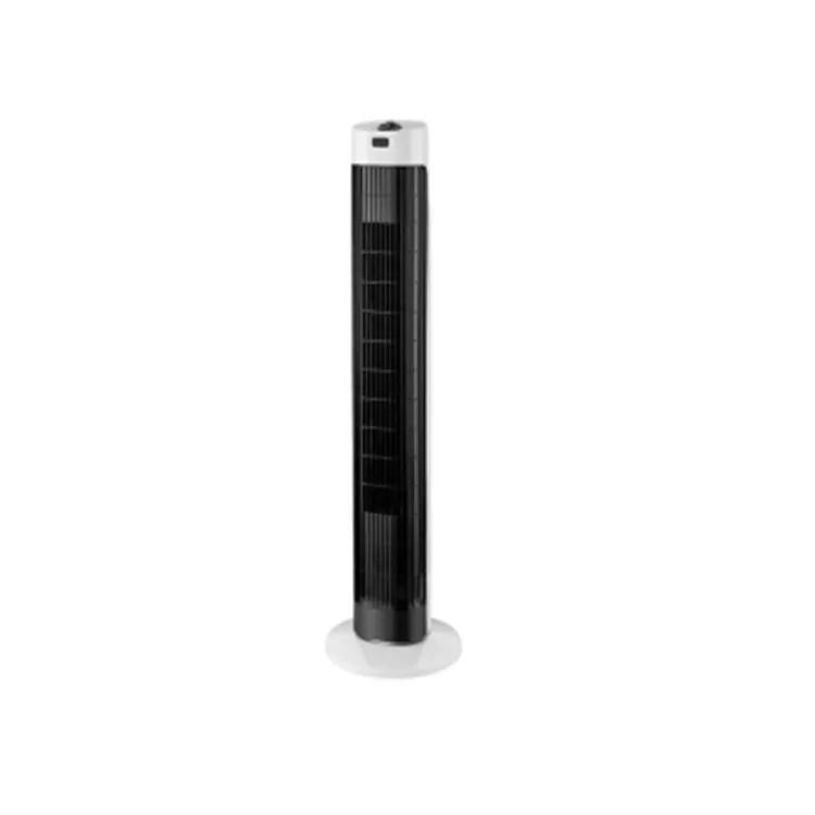 Minimalistische zwart-witte bladloze torenventilator voor thuisgebruik